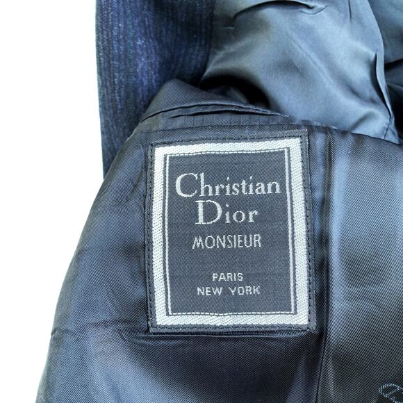 Dior Vintage Navy Pinstriped Wool Dinner Jacket Blazer Classic Tailoring Staple - Picture 11 of 16